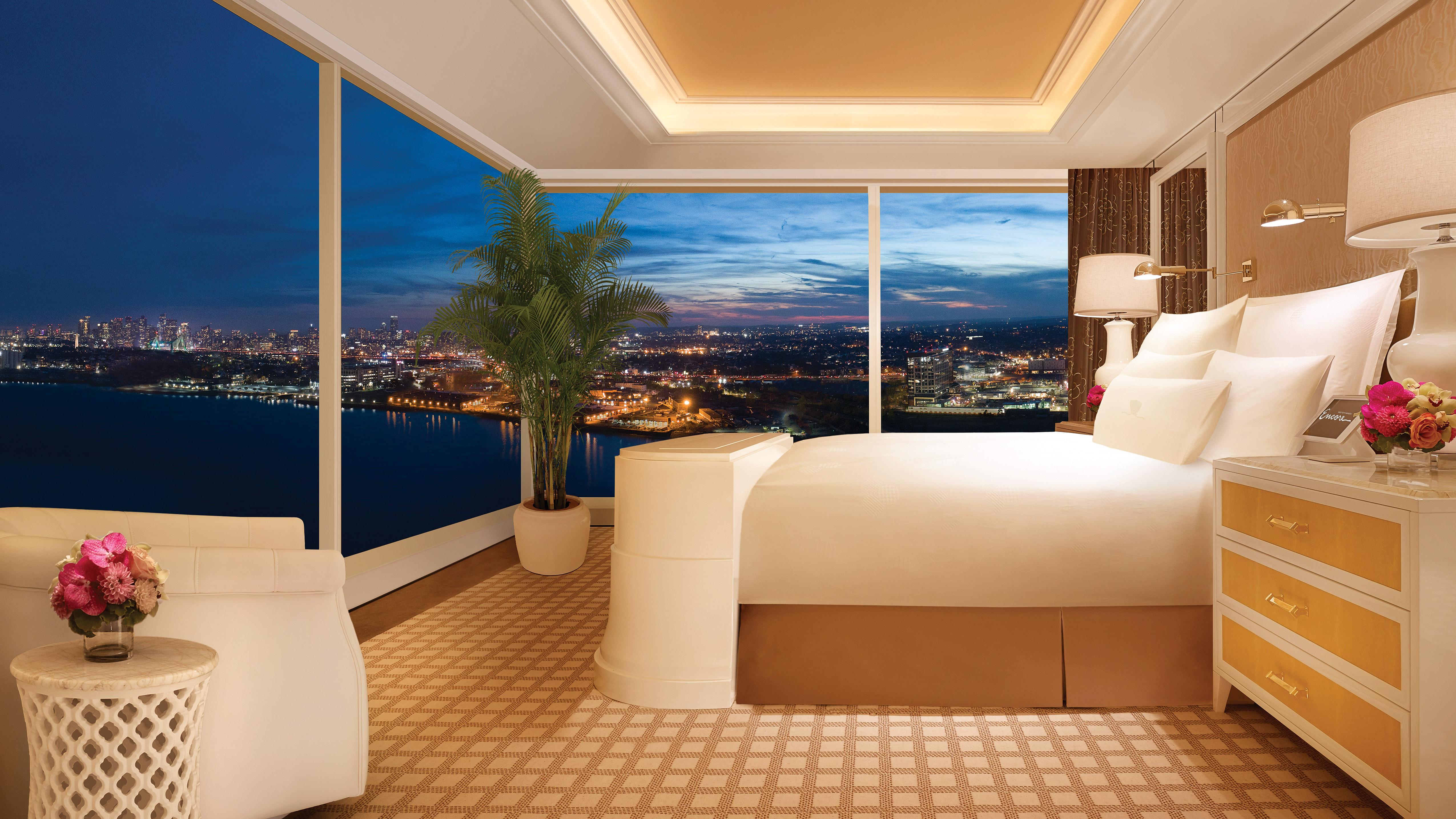 Encore Boston Harbor Everett Bagian luar foto A bedroom in the hotel